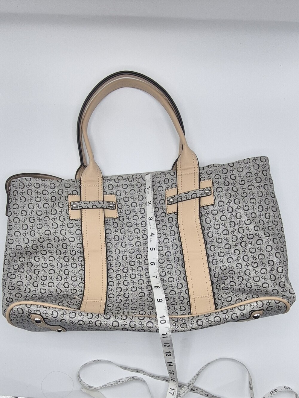 GUESS Beige and Gray Signature Satchel - Picture 4 of 10